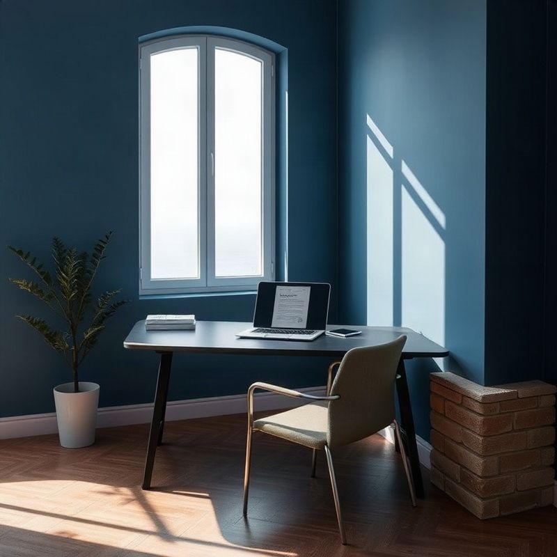 Minimalistički radni stol u indigo tonovima
